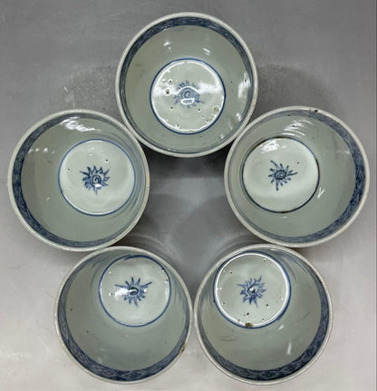 Ko-Imari Soba Choko Set of 5 — Ichimatsu Patchwork Sometsuke Blue