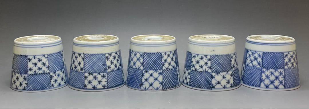 Ko-Imari Soba Choko Set of 5 — Ichimatsu Patchwork Sometsuke Blue