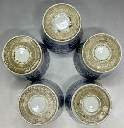 Ko-Imari Soba Choko Set of 5 — Ichimatsu Patchwork Sometsuke Blue