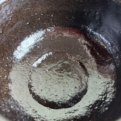 Black Chawan by Inoue Hochiku, Inami Kiln — Sandy Textured Kuro-chawan, Bold Form