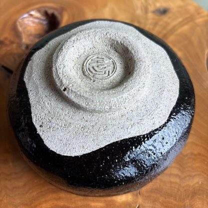 Black Chawan by Inoue Hochiku, Inami Kiln — Sandy Textured Kuro-chawan, Bold Form