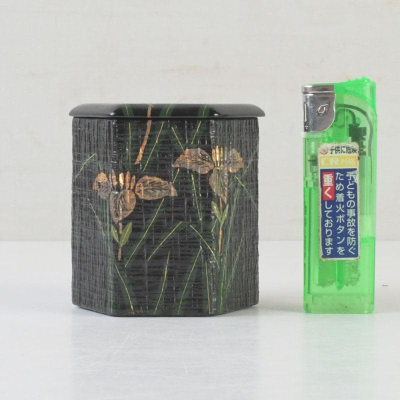 Nakamura Soetsu Yamanaka-Nuri Kuro Ikkan Kakitsubata Maki-e Tea Caddy Tomobako