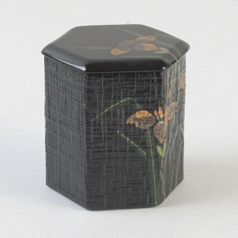 Nakamura Soetsu Yamanaka-Nuri Kuro Ikkan Kakitsubata Maki-e Tea Caddy Tomobako