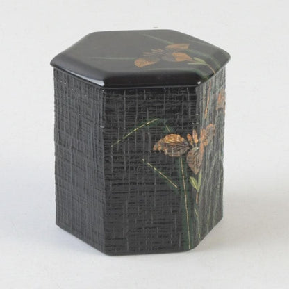 Nakamura Soetsu Yamanaka-Nuri Kuro Ikkan Kakitsubata Maki-e Tea Caddy Tomobako