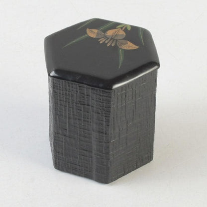 Nakamura Soetsu Yamanaka-Nuri Kuro Ikkan Kakitsubata Maki-e Tea Caddy Tomobako