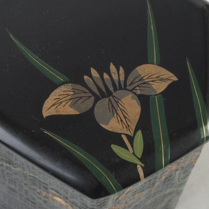 Nakamura Soetsu Yamanaka-Nuri Kuro Ikkan Kakitsubata Maki-e Tea Caddy Tomobako