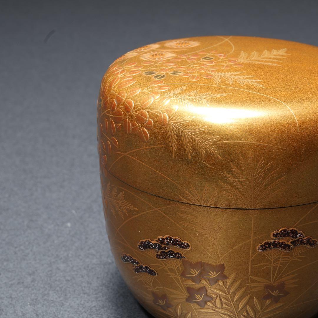 Autumn Grasses on Pure Gold Ground — Kin-ji Maki-e Natsume by Shimizu Sosui | Chrysanthemum Susuki Bellflower