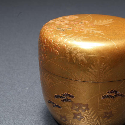 Autumn Grasses on Pure Gold Ground — Kin-ji Maki-e Natsume by Shimizu Sosui | Chrysanthemum Susuki Bellflower