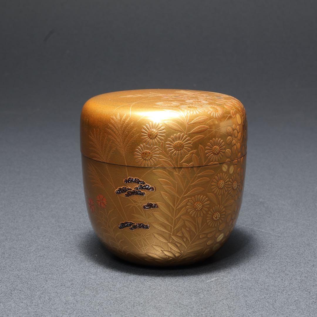 Autumn Grasses on Pure Gold Ground — Kin-ji Maki-e Natsume by Shimizu Sosui | Chrysanthemum Susuki Bellflower
