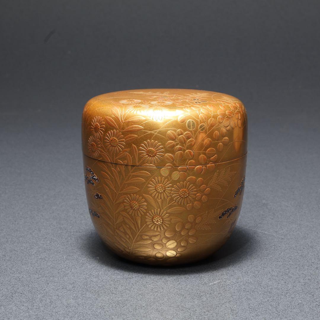 Autumn Grasses on Pure Gold Ground — Kin-ji Maki-e Natsume by Shimizu Sosui | Chrysanthemum Susuki Bellflower