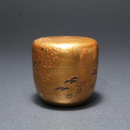 Autumn Grasses on Pure Gold Ground — Kin-ji Maki-e Natsume by Shimizu Sosui | Chrysanthemum Susuki Bellflower