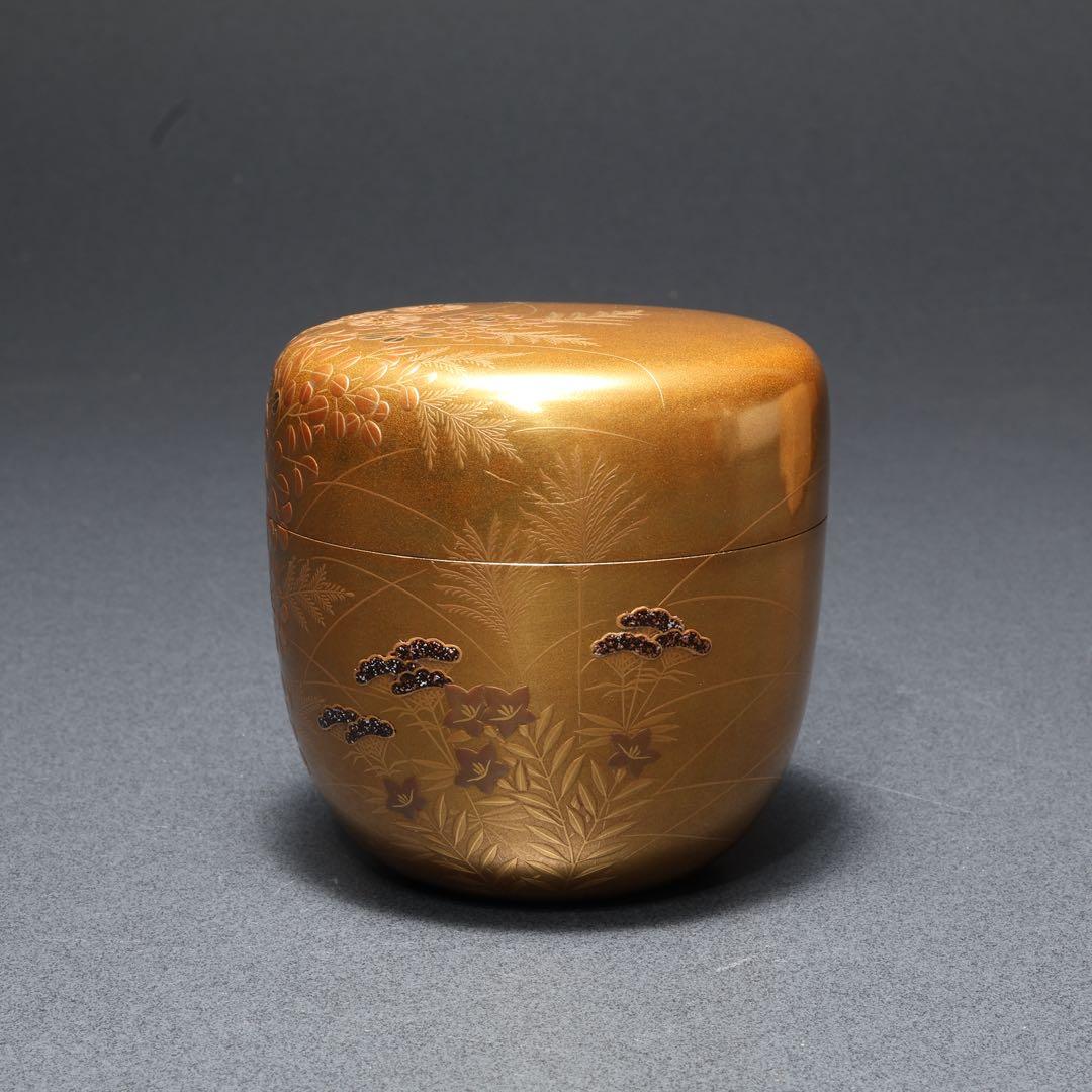 Autumn Grasses on Pure Gold Ground — Kin-ji Maki-e Natsume by Shimizu Sosui | Chrysanthemum Susuki Bellflower