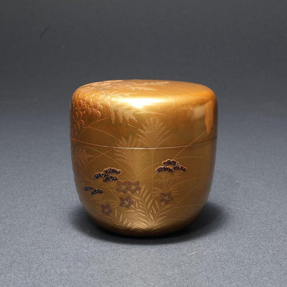 Autumn Grasses on Pure Gold Ground — Kin-ji Maki-e Natsume by Shimizu Sosui | Chrysanthemum Susuki Bellflower