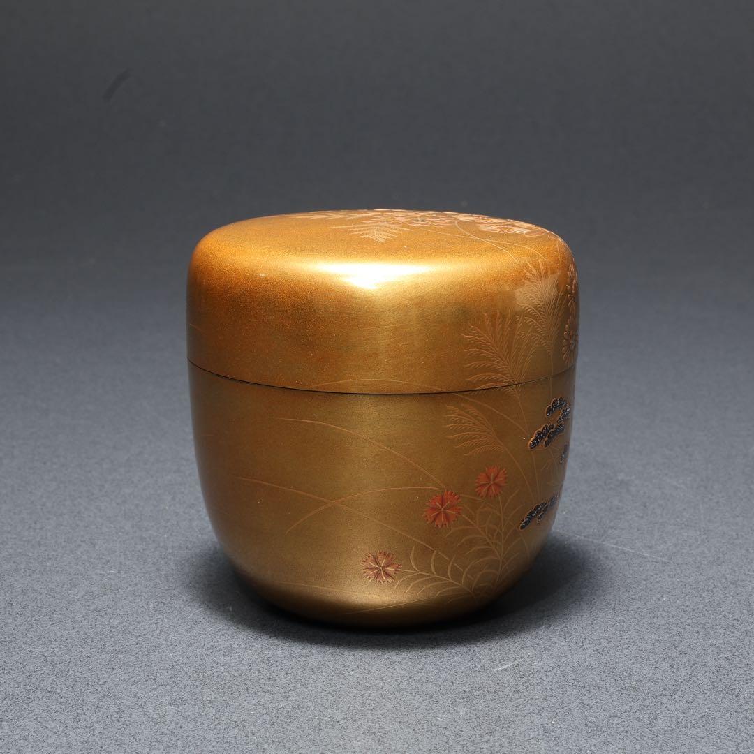 Autumn Grasses on Pure Gold Ground — Kin-ji Maki-e Natsume by Shimizu Sosui | Chrysanthemum Susuki Bellflower