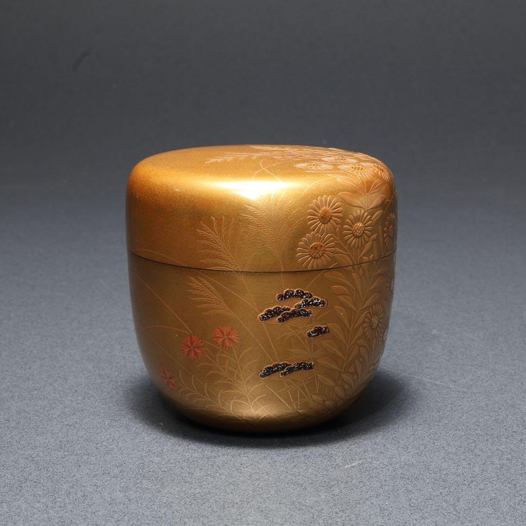 Autumn Grasses on Pure Gold Ground — Kin-ji Maki-e Natsume by Shimizu Sosui | Chrysanthemum Susuki Bellflower