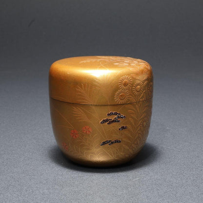 Autumn Grasses on Pure Gold Ground — Kin-ji Maki-e Natsume by Shimizu Sosui | Chrysanthemum Susuki Bellflower