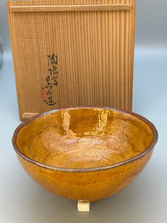 Hara Gozan Chawan — Ohi-glaze Tenmoku Tea Bowl | Amber Lacquer Glaze, Tomobako