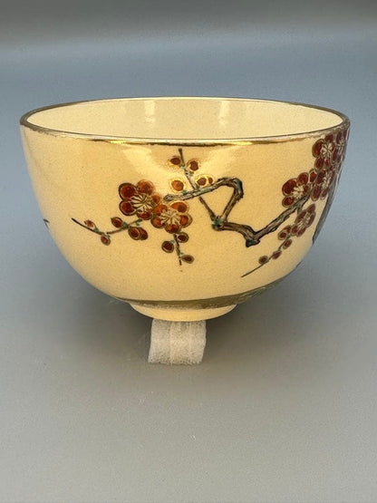 Kyoto-yaki Enameled Plum Blossom Matcha Bowl by Wada Tozan