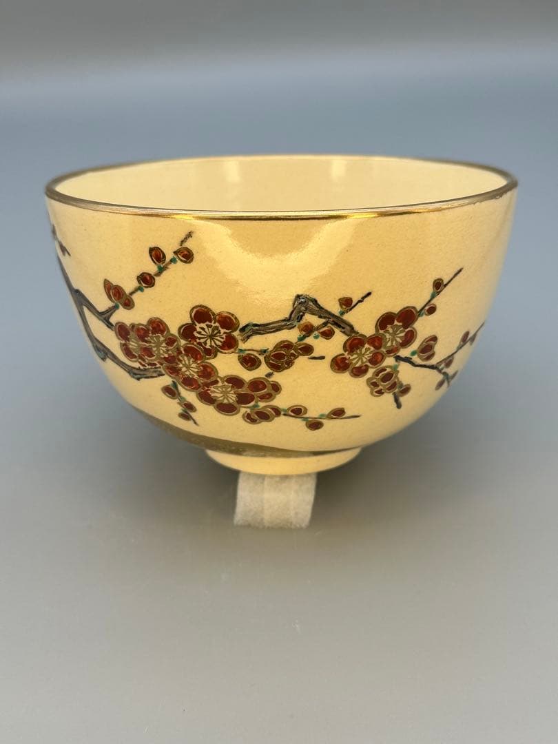 Kyoto-yaki Enameled Plum Blossom Matcha Bowl by Wada Tozan