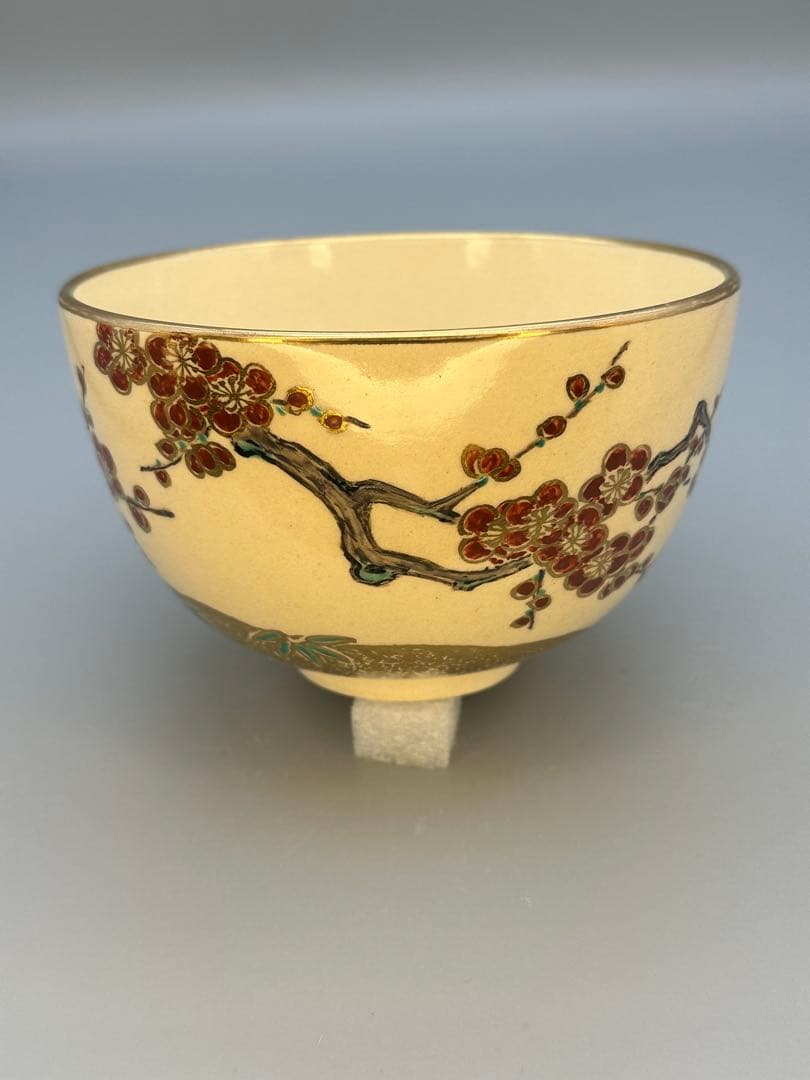 Kyoto-yaki Enameled Plum Blossom Matcha Bowl by Wada Tozan