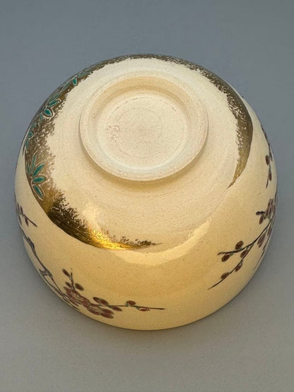 Kyoto-yaki Enameled Plum Blossom Matcha Bowl by Wada Tozan