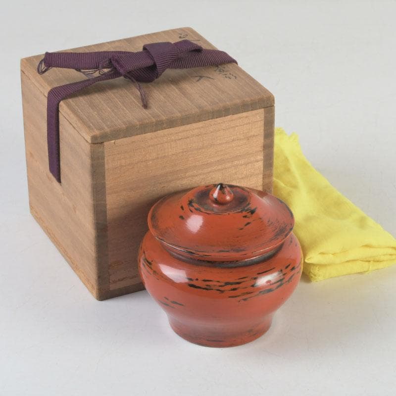 Negoro Lacquer Tea Caddy by Seishien - Shosoin Medicine Jar Form with Signed Box