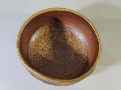 Bizen Carved Tea Bowl by Kawasaki Yasuhide — Incised Geometric Chawan