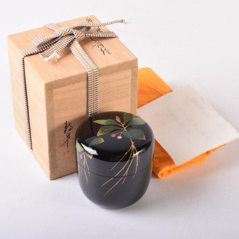 Koike Toshio Seiho Wajima-nuri Raden Grass Motif Natsume Tea Caddy