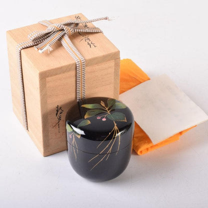 Koike Toshio Seiho Wajima-nuri Raden Grass Motif Natsume Tea Caddy