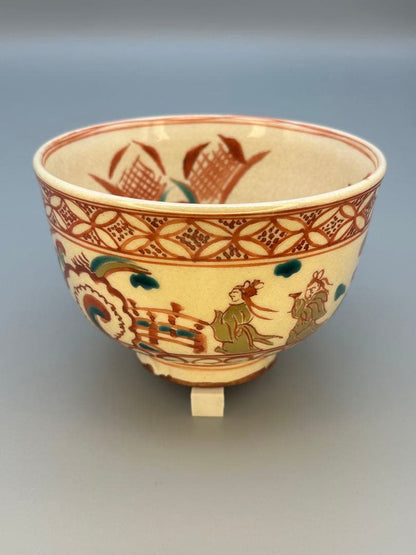 Tanaka Juho Akae Undote Tea Bowl — Red Overglaze Enamel Chinoiserie Chawan