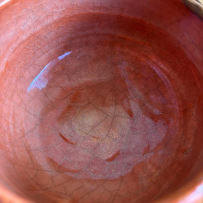 Raku Chawan Tea Bowl by Sasaki Waraku | Red Raku with Black Kiln Marks | Tomobako