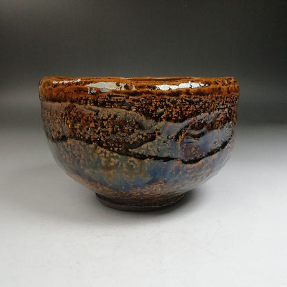 Ohi-yaki Matcha Bowl by Ohi Ippei — Rare Blue-Purple Yohen Kiln Effect, Signed Tomobako