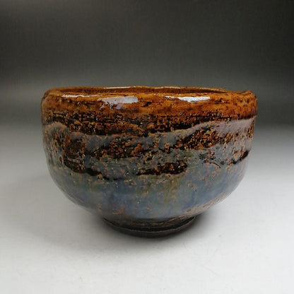 Ohi-yaki Matcha Bowl by Ohi Ippei — Rare Blue-Purple Yohen Kiln Effect, Signed Tomobako