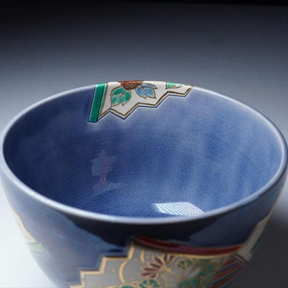 Nakamura Suiran Kōchi Fan Panel Tea Bowl — Polychrome Overglaze Enamel