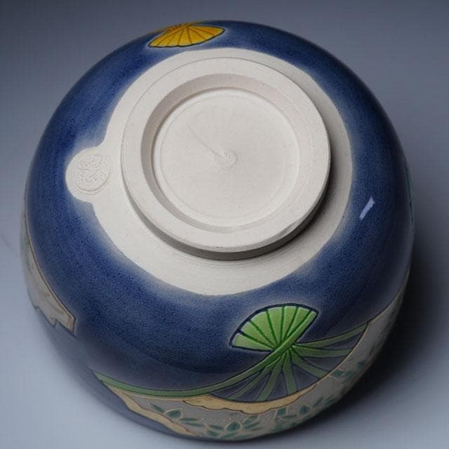 Nakamura Suiran Kōchi Fan Panel Tea Bowl — Polychrome Overglaze Enamel