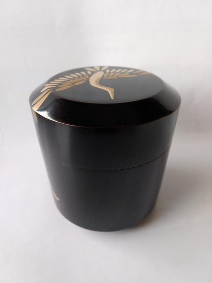 Maehata Gaho Crane Maki-e Yukifuki Tea Caddy — Traditional Craftsman, New, Signed Box & Cloth