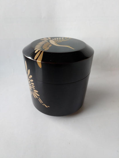 Maehata Gaho Crane Maki-e Yukifuki Tea Caddy — Traditional Craftsman, New, Signed Box & Cloth