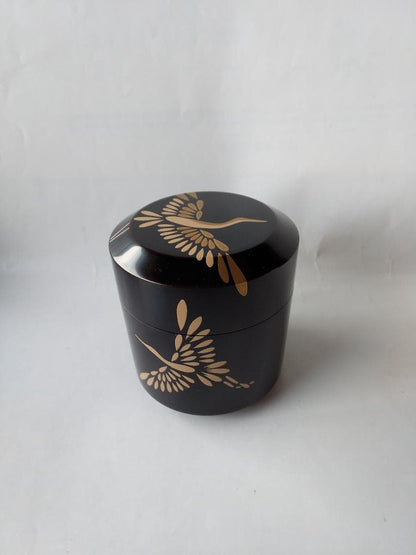 Maehata Gaho Crane Maki-e Yukifuki Tea Caddy — Traditional Craftsman, New, Signed Box & Cloth