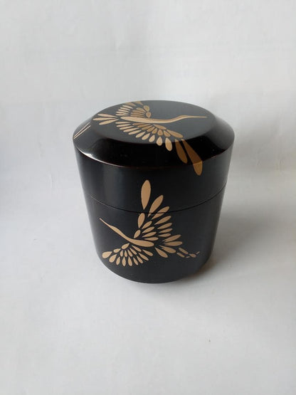 Maehata Gaho Crane Maki-e Yukifuki Tea Caddy — Traditional Craftsman, New, Signed Box & Cloth