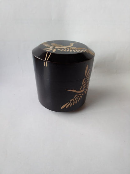 Maehata Gaho Crane Maki-e Yukifuki Tea Caddy — Traditional Craftsman, New, Signed Box & Cloth