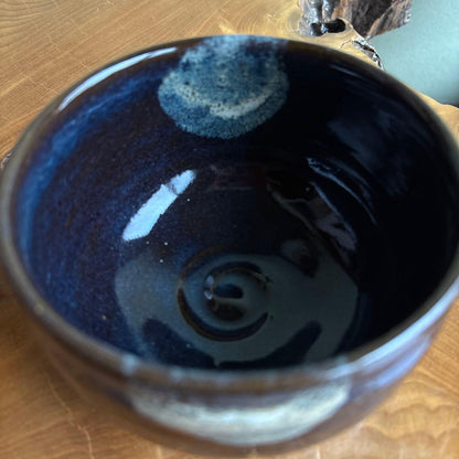 Onta-Yaki Tea Bowl | Dark Glaze with White-Blue Spots | Mingei Folk Craft Chawan with Signed Box