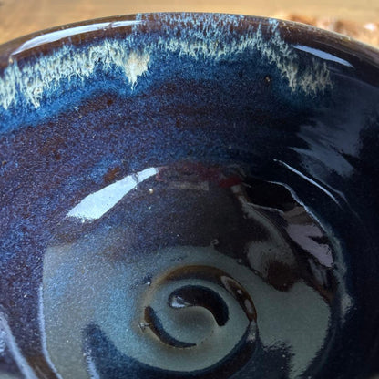 Onta-Yaki Tea Bowl | Dark Glaze with White-Blue Spots | Mingei Folk Craft Chawan with Signed Box