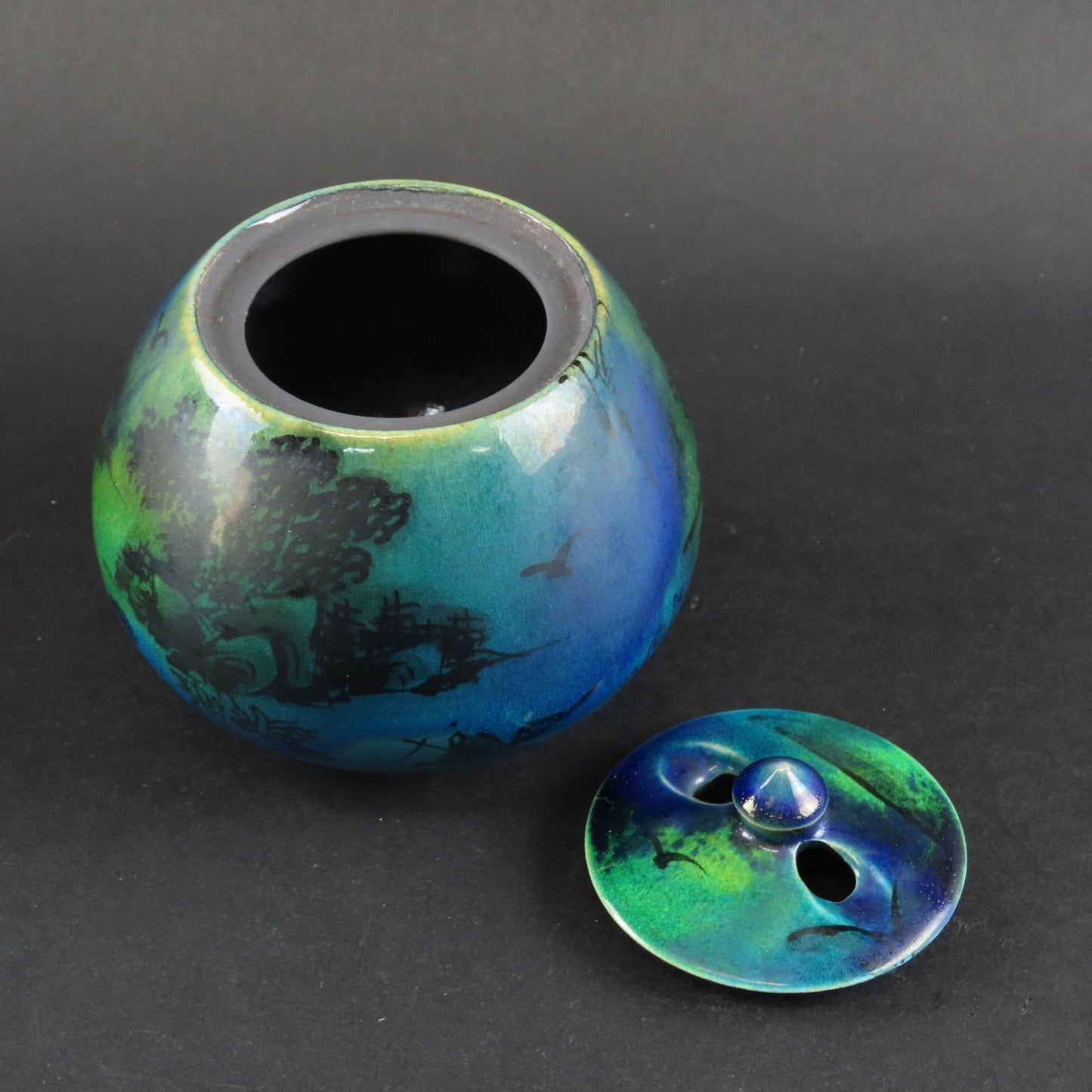 Kyo-Sansai Incense Burner by Kato Takehiro - Kiyomizu Ware Four Guardians Landscape Koro