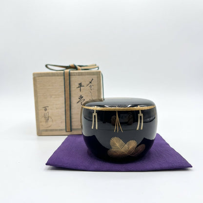 Murata Hyakusen Kaga Maki-e Hira-Natsume 'Shimekazari' - Gold Lacquer Tea Caddy